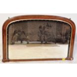 A VICTORIAN MAHOGANY OVER MANTLE ARCH TOP MIRROR