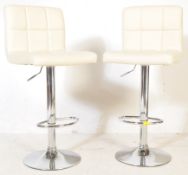 TWO CONTEMPORARY ITALIAN WHITE LEATHER & CHROME BAR STOOLS