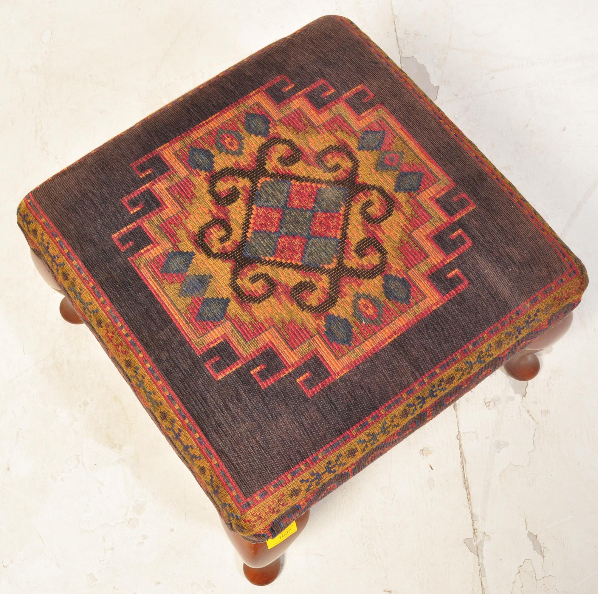 QUEEN ANNE REVIVAL MAHOGANY UPHOLSTERED FOOT STOOL - Image 3 of 5