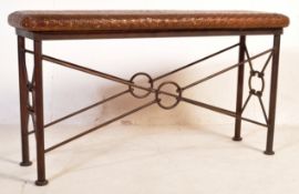 VINTAGE RATTAN & CAST METAL TABLE / HIGH BENCH