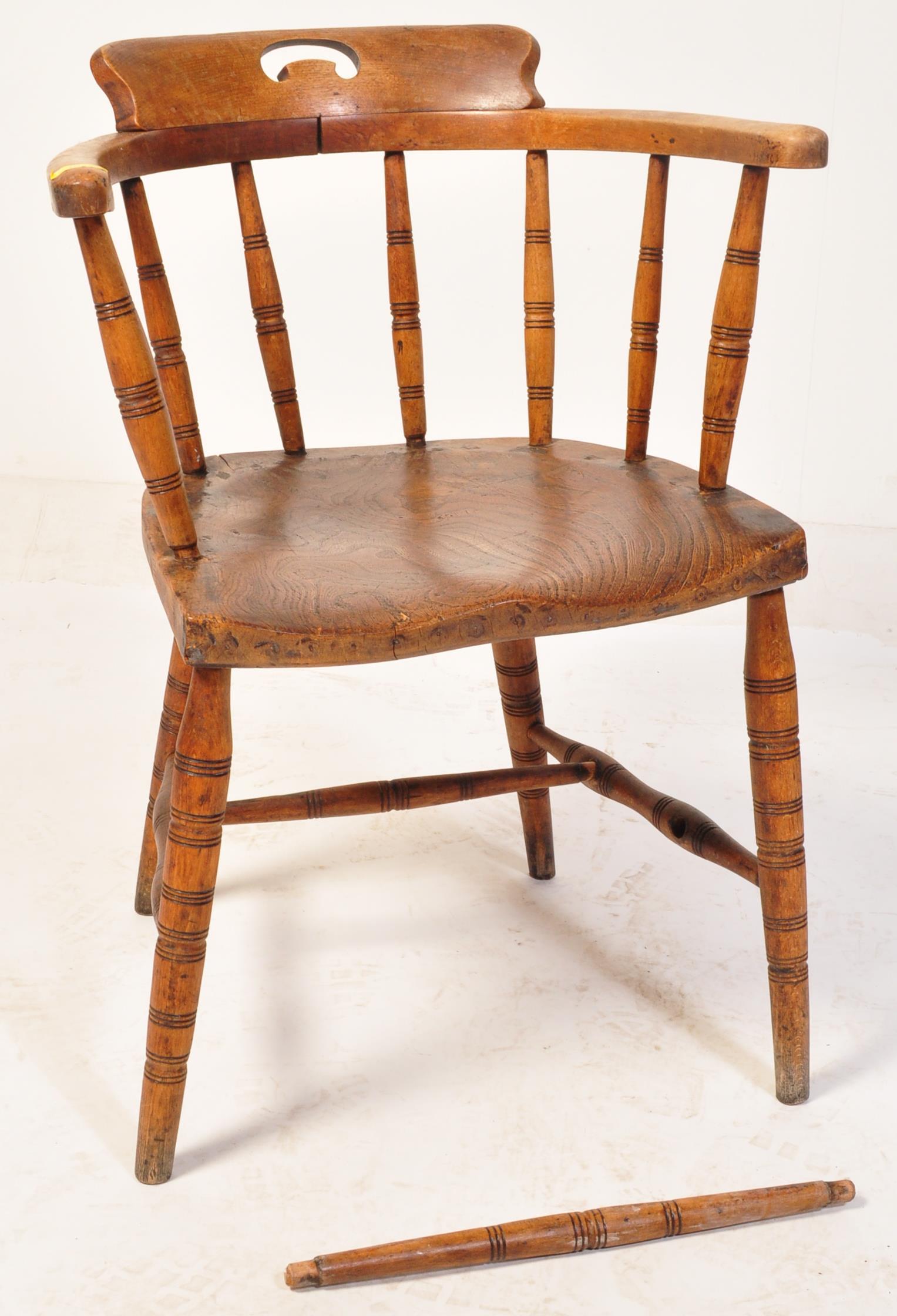 VICTORIAN 19TH CENTURY BEECH & ELM SMOKERS BOW CHAIR - Image 9 of 9