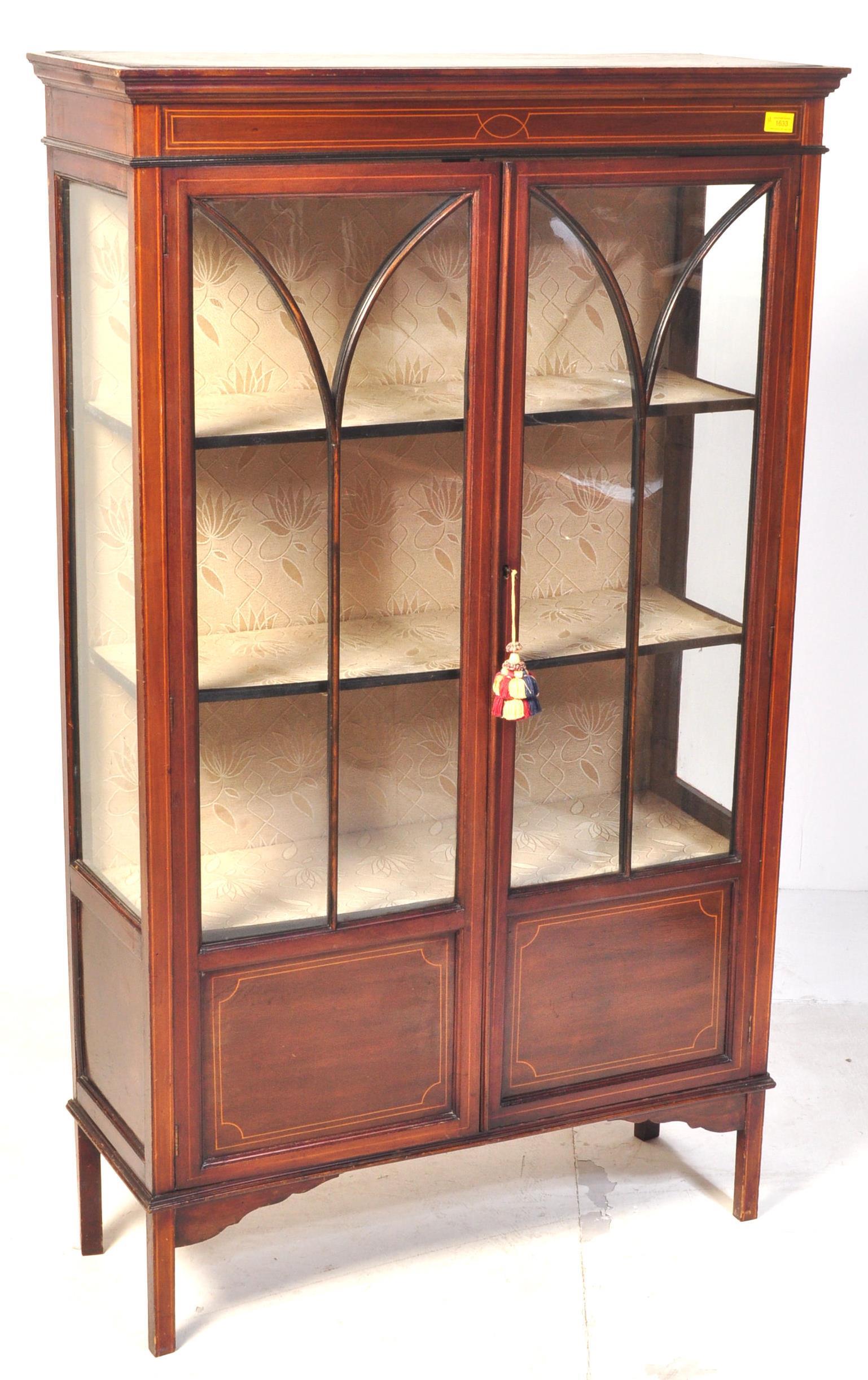 EDWARDIAN INLAID MAHOGANY GLAZED DISPLAY CABINET - Image 2 of 8