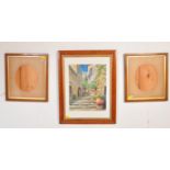 BURR WALNUT PAINTING FRAME WITH PAIR OF TONDO FRAMES
