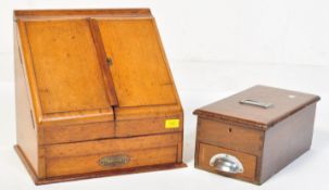 19TH CENTURY VICTORIAN OAK DESK TIDY AND VINTAGE TILL