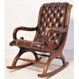 CHESTERFIELD LEATHER & MAHOGANY SLIPPER ROCKING CHAIR