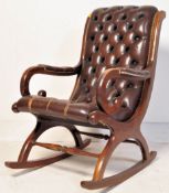 CHESTERFIELD LEATHER & MAHOGANY SLIPPER ROCKING CHAIR