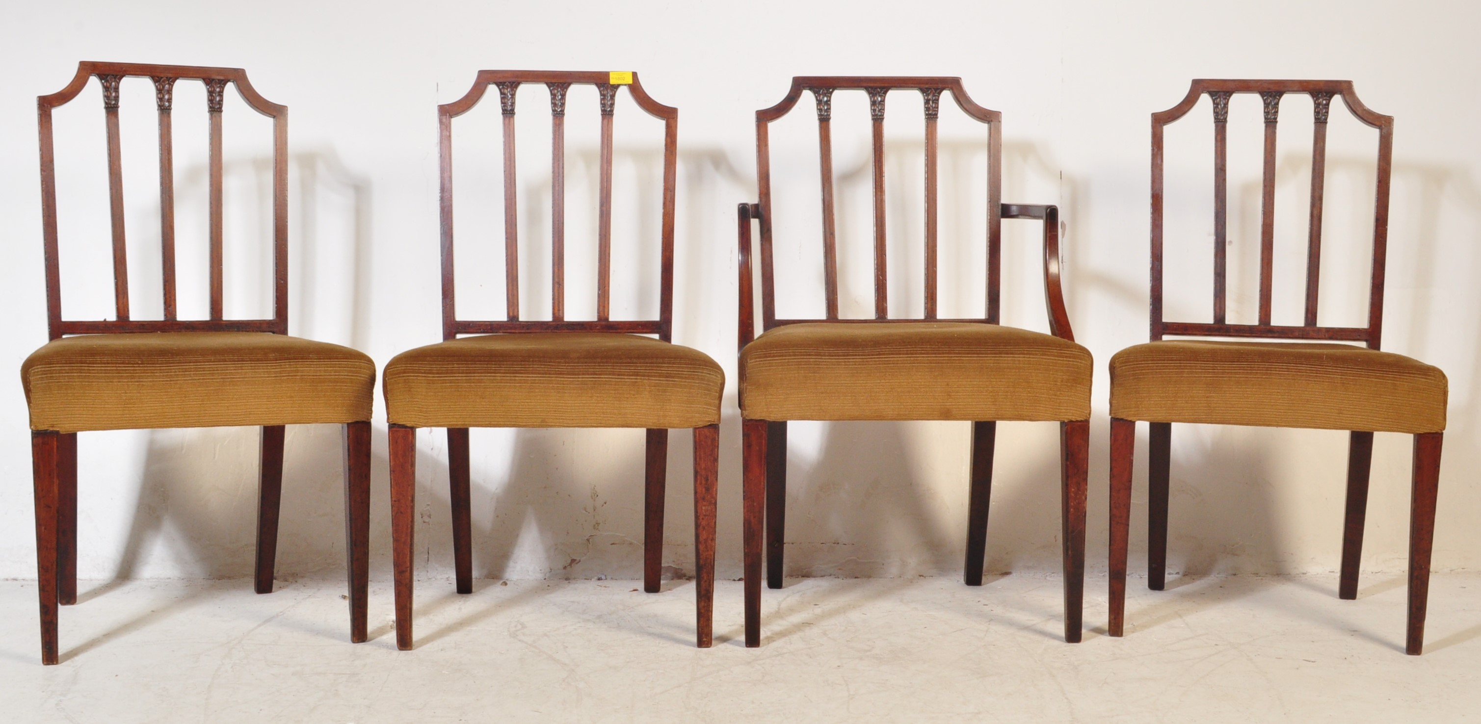 FOUR EDWARDIAN INLAID MAHOGANY DINING CHAIRS