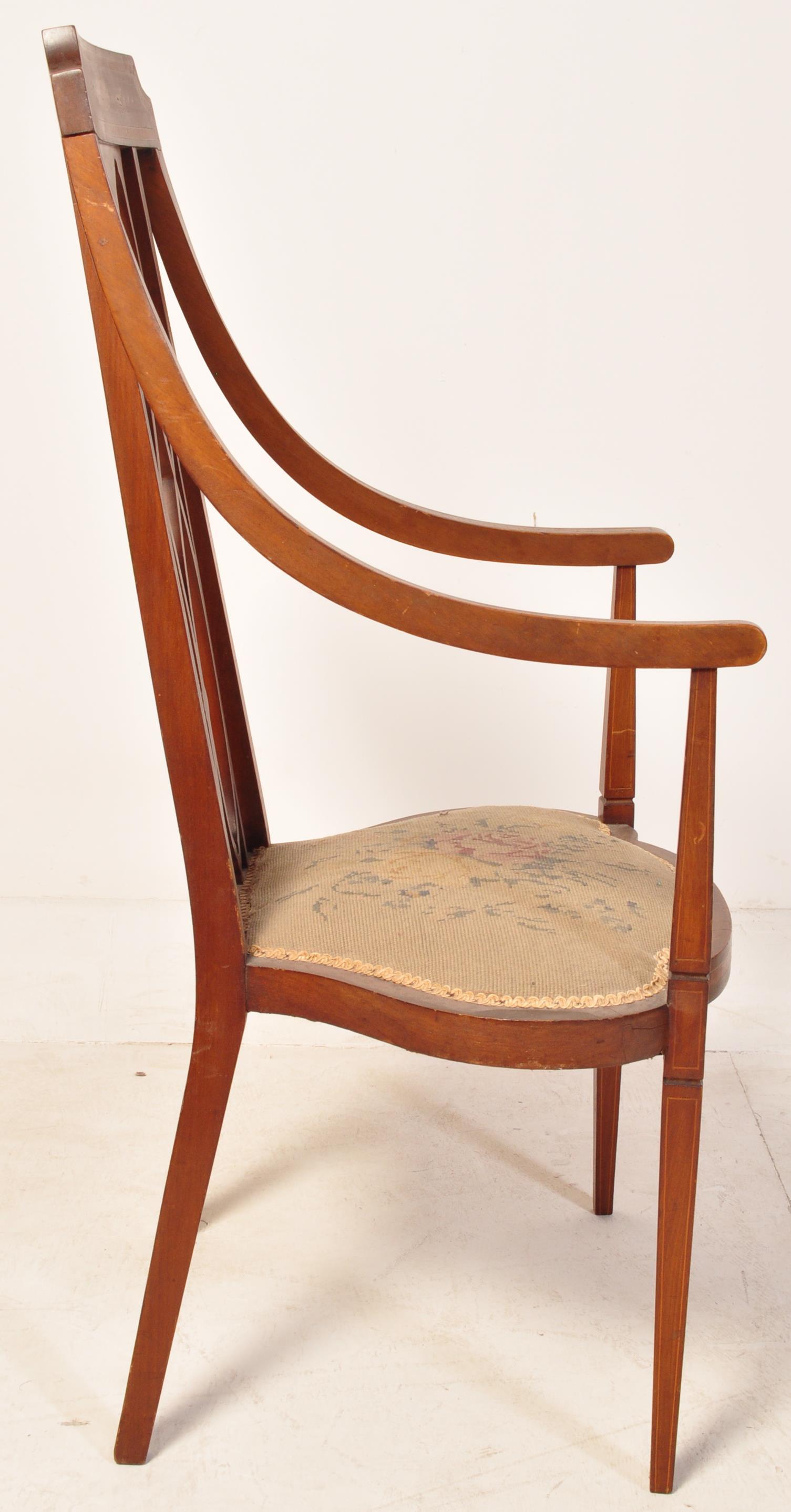 EDWARDIAN ARTS AND CRAFTS MAHOGANY INLAID ARMCHAIR - Image 7 of 8