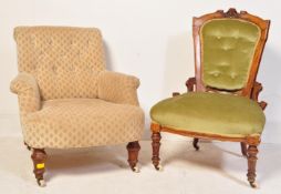 VICTORIAN HOWARD STYLE MAHOGANY ARMCHAIR & ANOTHER