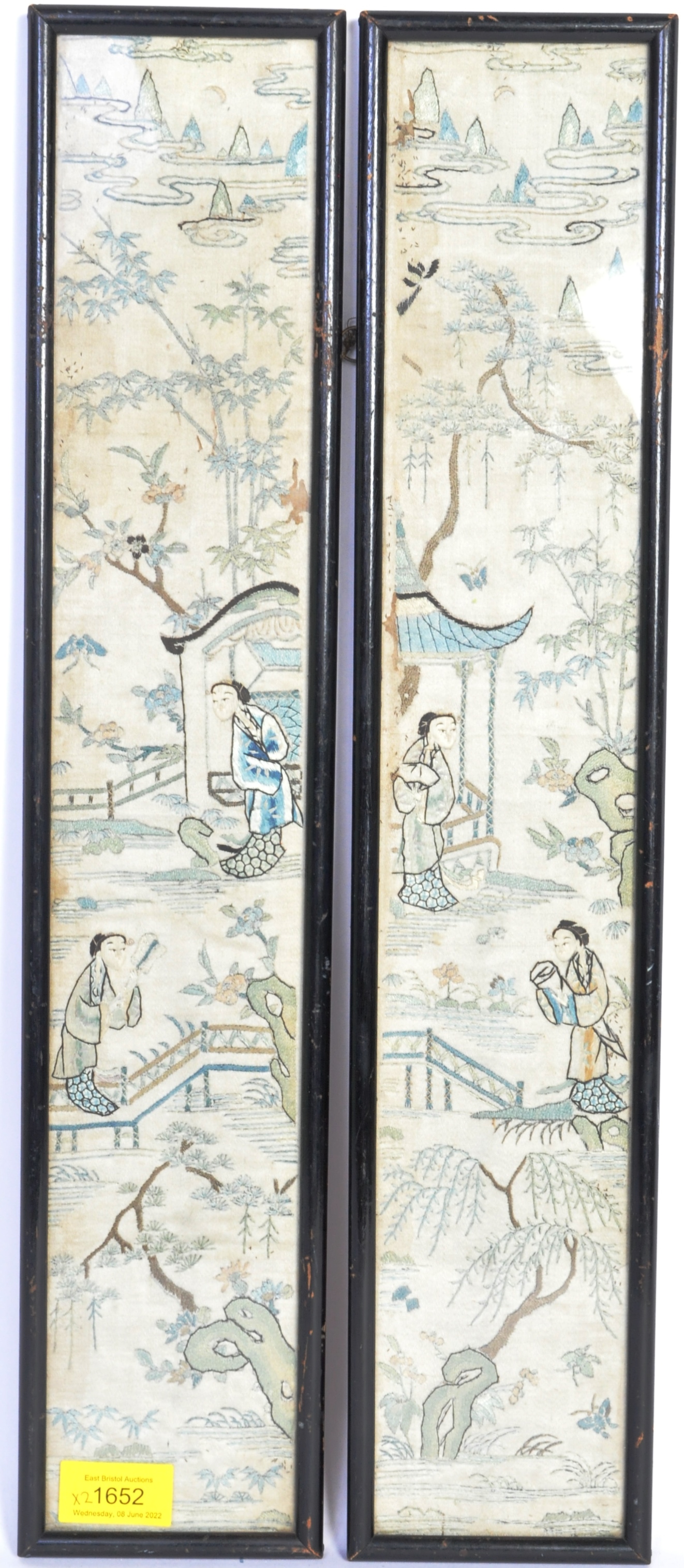 PAIR OF 19TH CENTURY CHINESE EMBROIDERED SILK PANELS