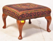 QUEEN ANNE REVIVAL MAHOGANY UPHOLSTERED FOOT STOOL