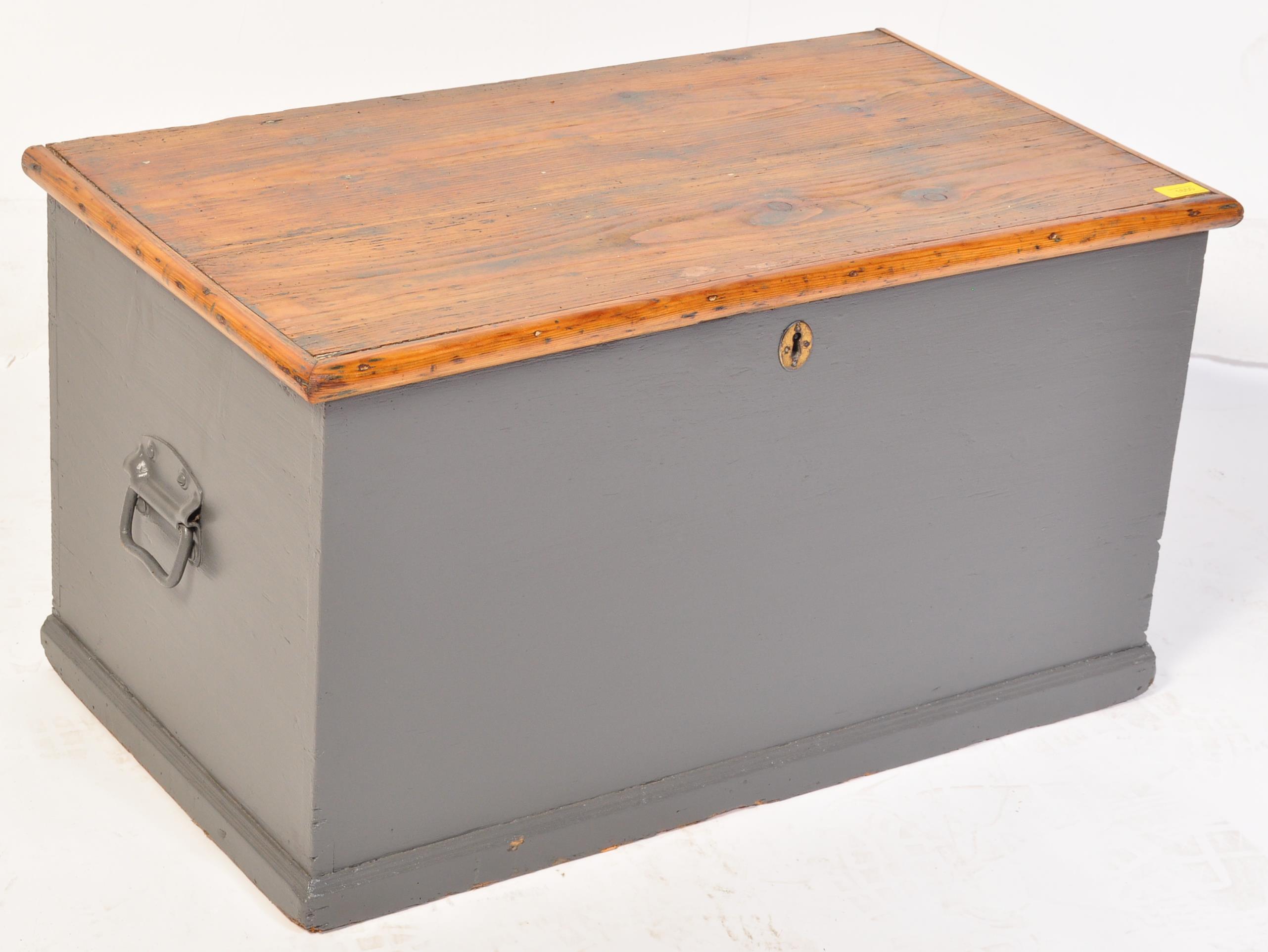 VINTAGE 19TH CENTURY PAINTED PINE BLANKET BOX TRUNK - Image 2 of 9