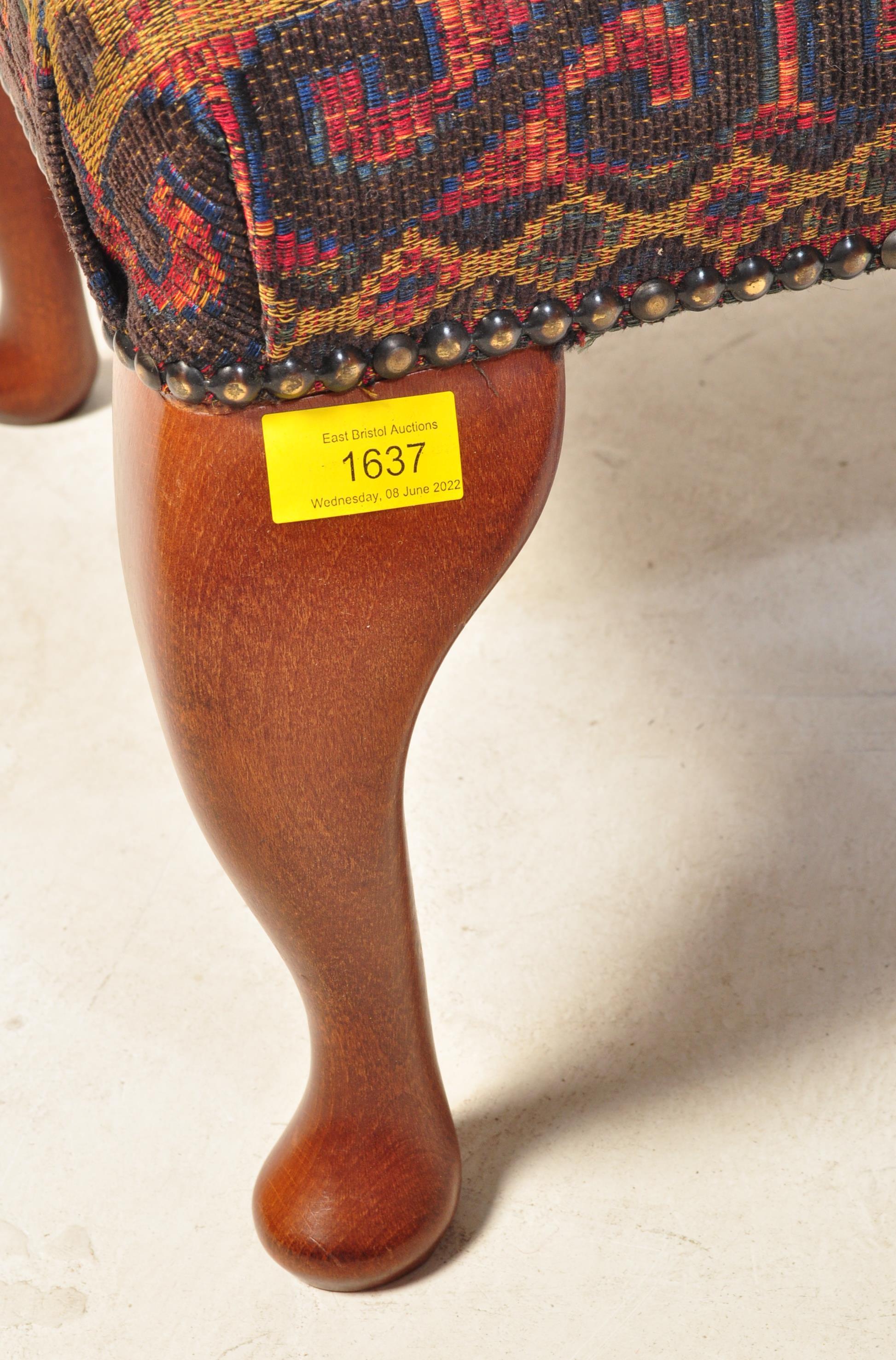 QUEEN ANNE REVIVAL MAHOGANY UPHOLSTERED FOOT STOOL - Image 4 of 5