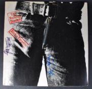 THE ROLLING STONES - TRIPLE AUTOGRAPHED STICKY FINGERS SLEEVE