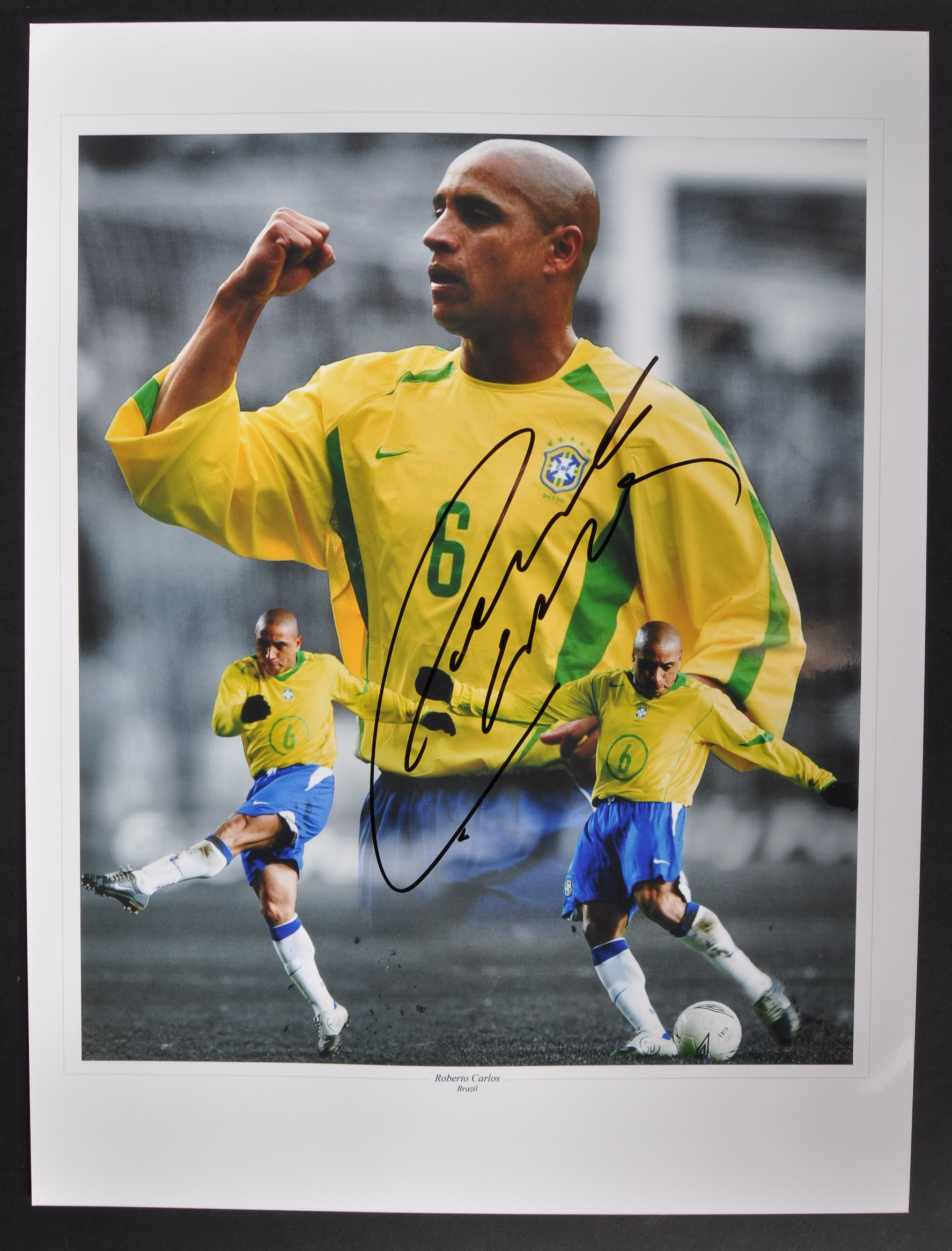 ROBERTO CARLOS - BRAZILIAN FOOTBALL - AUTOGRAPHED PRINT - AFTAL