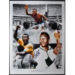 PELE - BRAZILIAN FOOTBALLER - AUTOGRAPHED MONTAGE PRINT