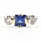 VINTAGE WHITE GOLD SAPPHIRE & WHITE STONE RING