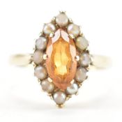 HALLMARKED 9CT GOLD CITRINE & SEED PEARL RING