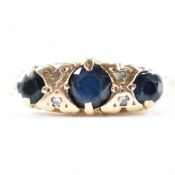 HALLMARKED 9CT GOLD DIAMOND & SAPPHIRE THREE STONE RING