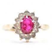 HALLMARKED 9CT GOLD PINK & WHITE STONE CLUSTER RING