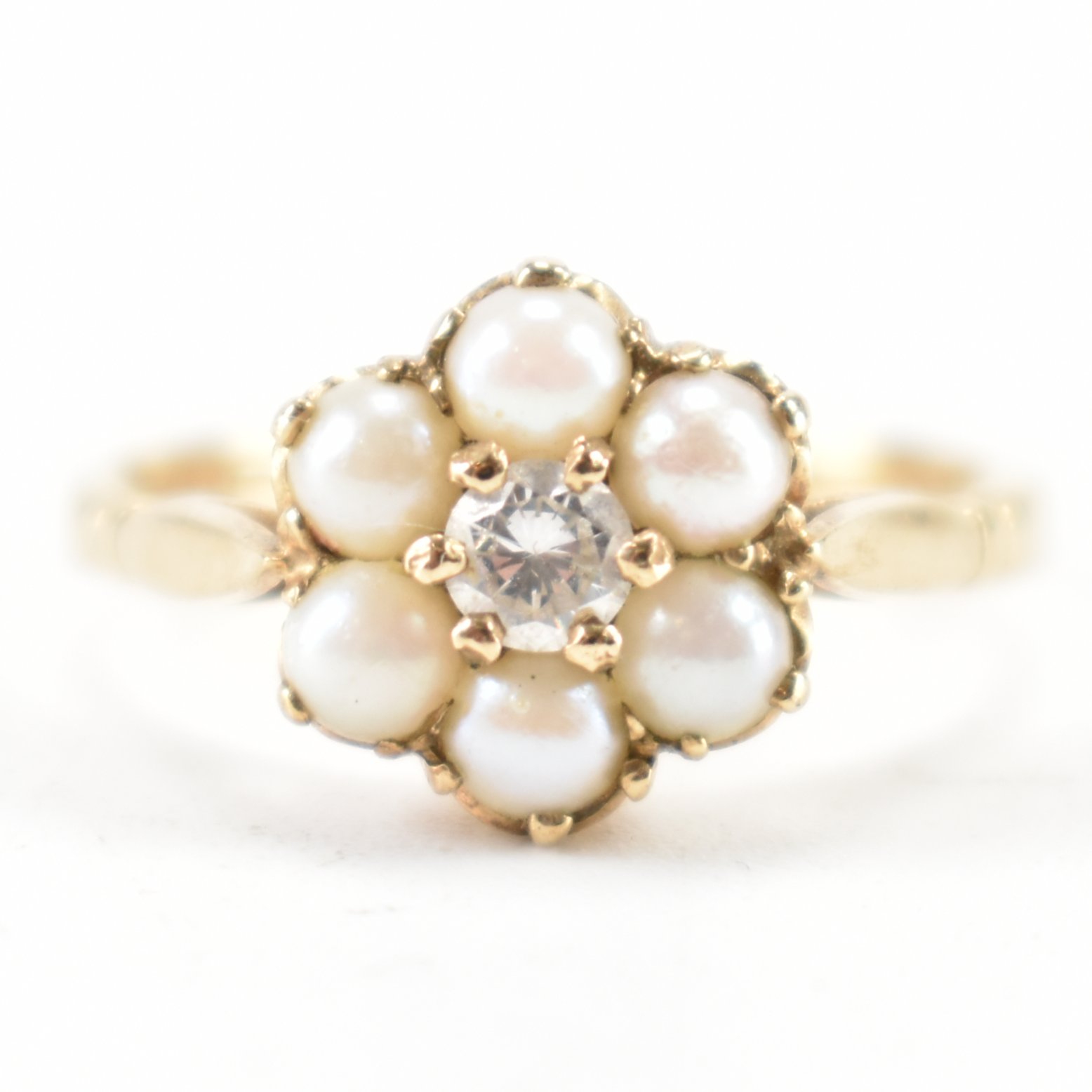 HALLMRKED 9CT GOLD CULTURED PEARL & DIAMOND RING