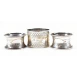 THREE SILVER HALLMARKED NAPKIN RINGS