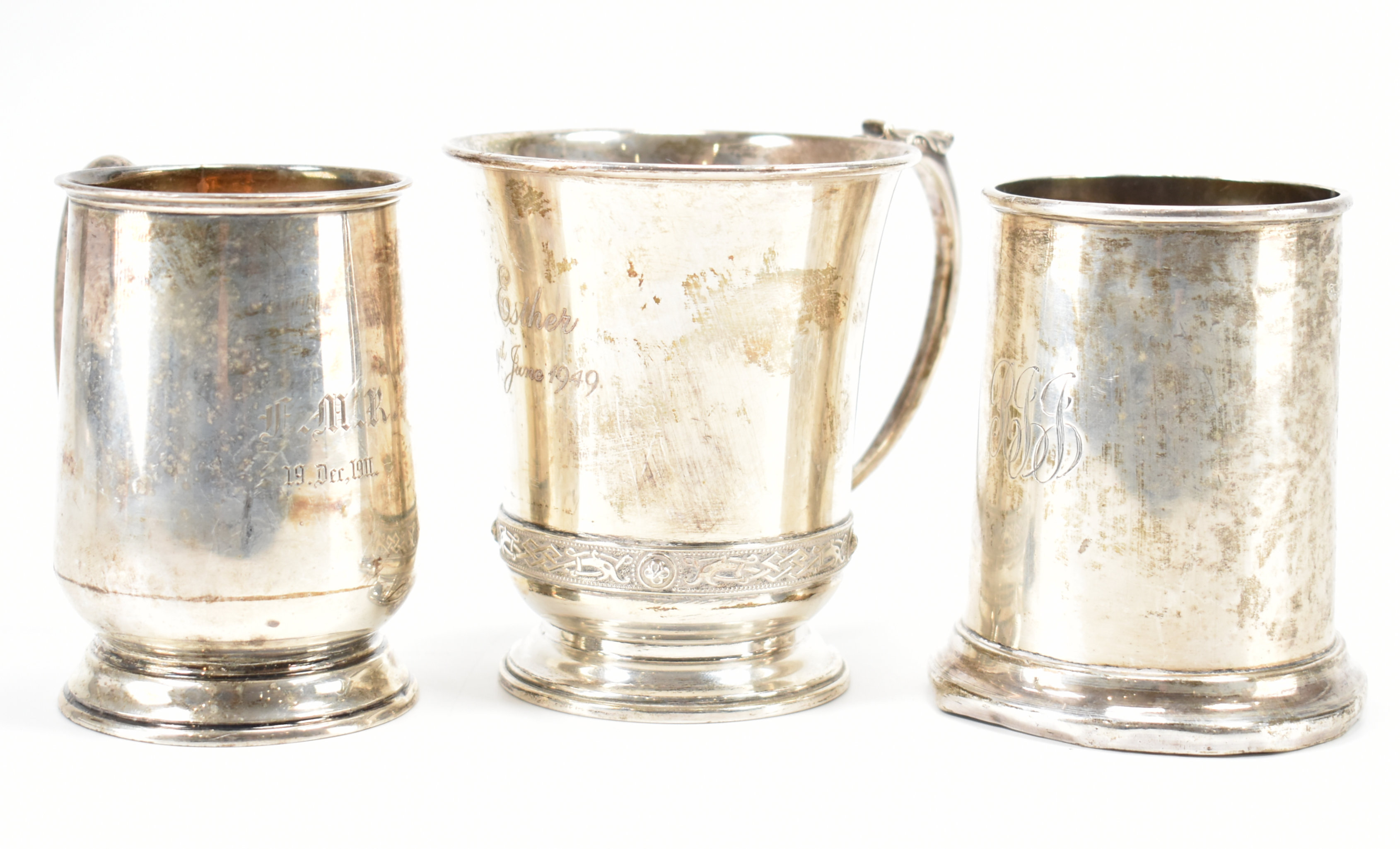 THREE 20TH CENTURY SILVER HALLMARKED CHRISTENING CUPS