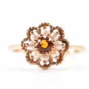 HALLMARKED 9CT GOLD CITRINE & SEED PEARL RING