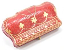 GILT TOOLED RED LEATHER CROWN SHAPED JEWELLERY BOX