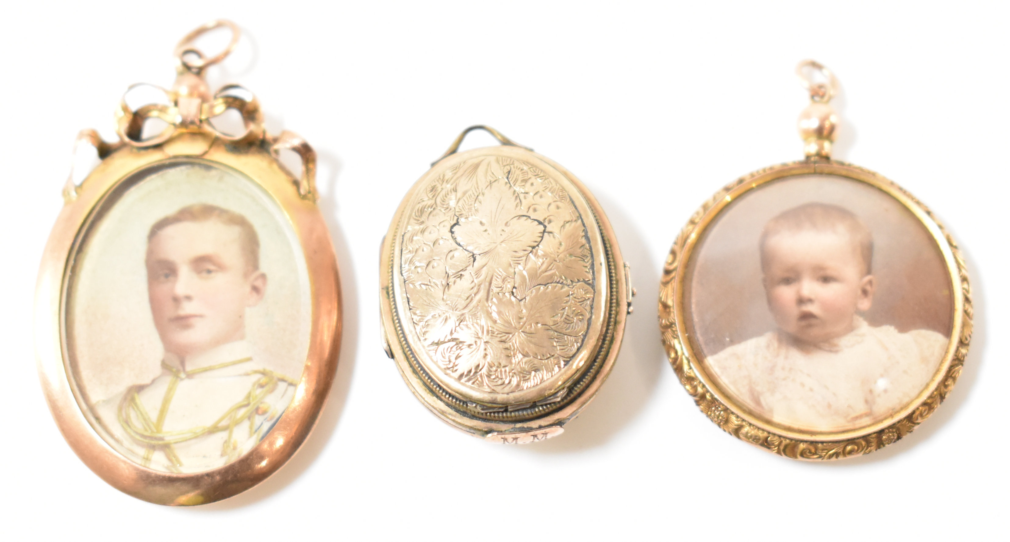 THREE EDWARDIAN ANTIQUE LOCKETS - TWO GOLD