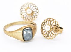 9CT GOLD RING & EARRINGS