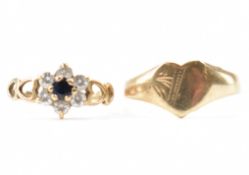 TWO VINTAGE 9CT GOLD RINGS - SIGNET & CLUSTER