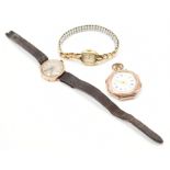 THREE ANTIQUE & VINTAGE WATCHES - 9CT GOLD FOB WATCH