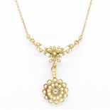 15CT GOLD PEARL & DIAMOND SWAG PENDANT NECKLACE