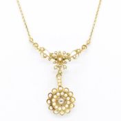 15CT GOLD PEARL & DIAMOND SWAG PENDANT NECKLACE