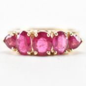 HALLMARKED 9CT GOLD & SYNTHETIC RUBY FIVE STONE RING