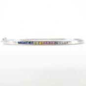 HALLMARKED 9CT WHITE GOLD & COLOURED STONE BANGLE BRACELET