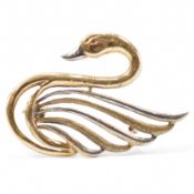 HALLMARKED 9CT GOLD TWO TONE SWAN BROOCH