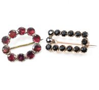 TWO ANTIQUE GEORGIAN FLAT CUT GARNET BROOCHES