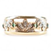 HALLMARKED 9CT GOLD DIAMOND & EMERALD RING