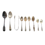 COLLECTION OF SILVER HALLMARKED FLATWARES - SPOONS TONGS