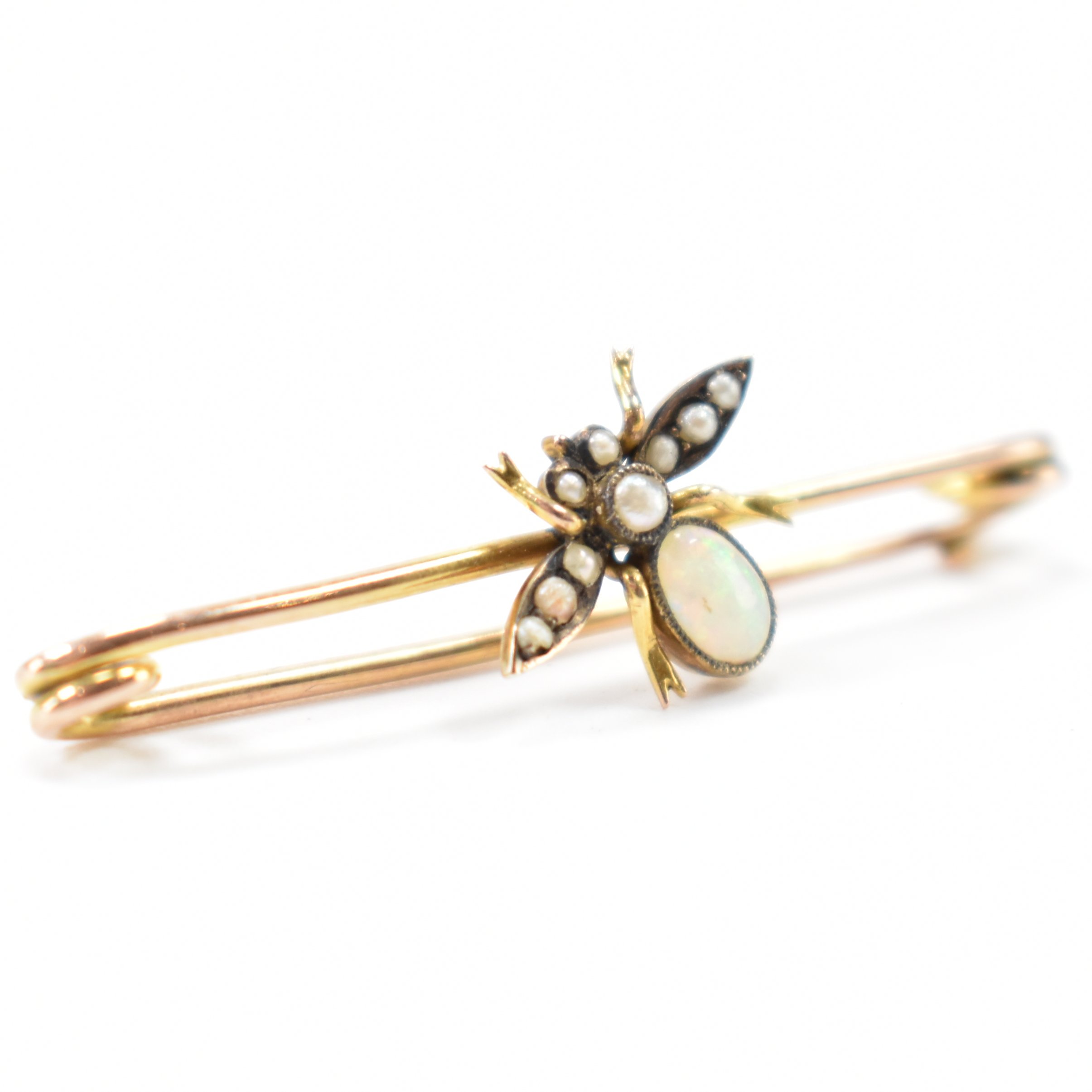 VICTORIAN 9CT GOLD OPAL & SEED PEARL BUG BROOCH - Image 5 of 9