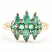 HALLMARKED 9CT GOLD EMERALD & DIAMOND CLUSTER RING