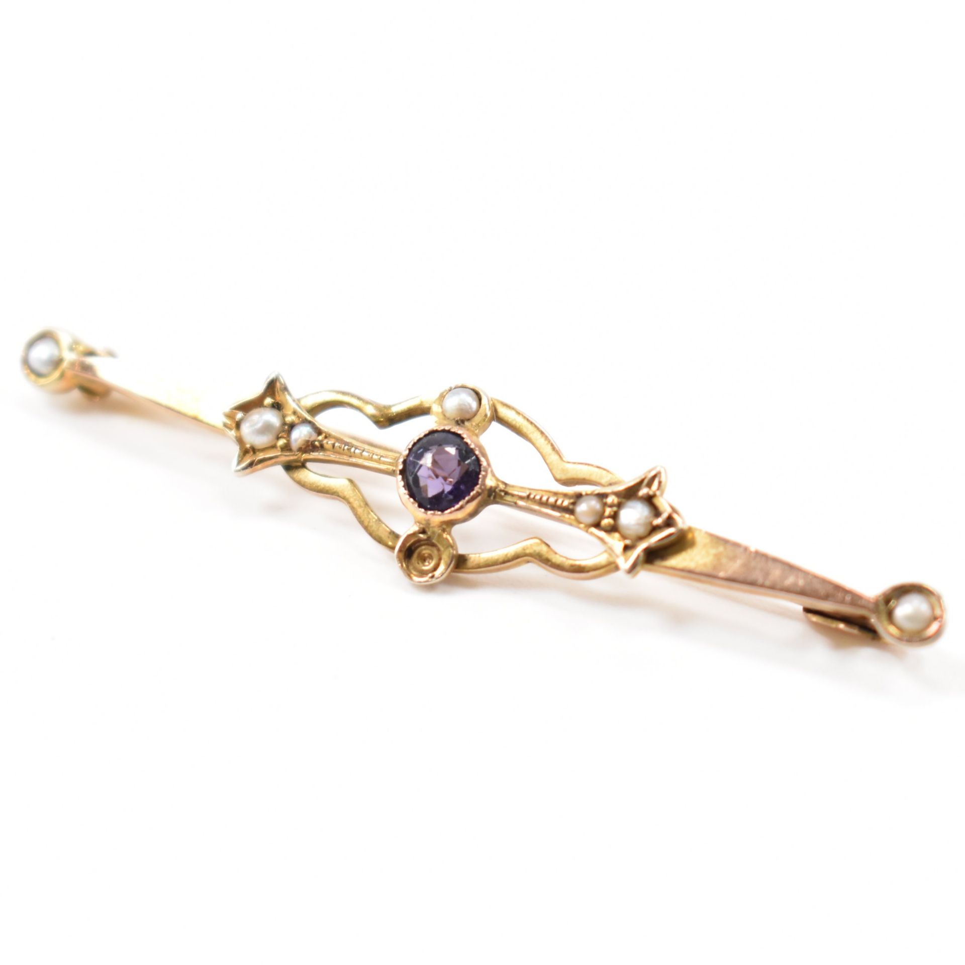 VICTORIAN PURPLE STONE & SEED PEARL BROOCH & BLUE PASTE BROOCH - Image 7 of 11