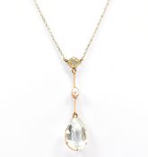 15CT GOLD AQUAMARINE PEARL PENDANT & NECKLACE CHAIN