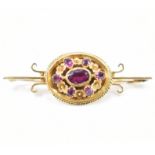 VICTORIAN 15CT GOLD & AMETHYST BAR BROOCH