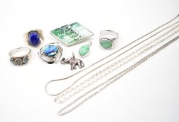 ASSORTMENT OF SILVER JEWELLERY - RINGS - PENDANT - NECKLACES