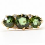 18CT GOLD TOURMALINE & DIAMOND THREE STONE RING