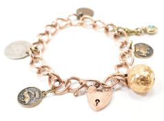 9CT GOLD HOLLOW CURB CHARM BRACELET & PADLOCK