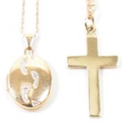 TWO VINTAGE GOLD PENDANT NECKLACES - CRUCIFIX & LOCKET